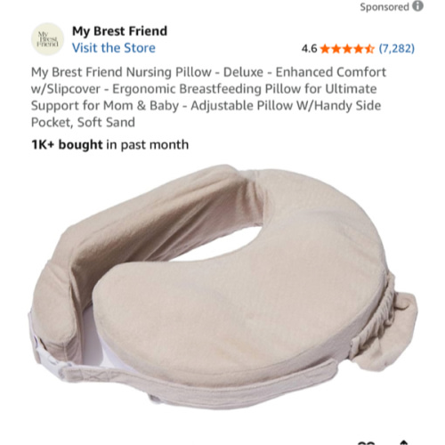 My Brest Friend Nursing Pillow - Deluxe - Enhanced Comfort w/Slipcover - Ergonomic Breastfeeding Pillow for Ultimate Support for Mom & Baby - Adjustable Pillow W/Handy Side Pocket, Soft Sand