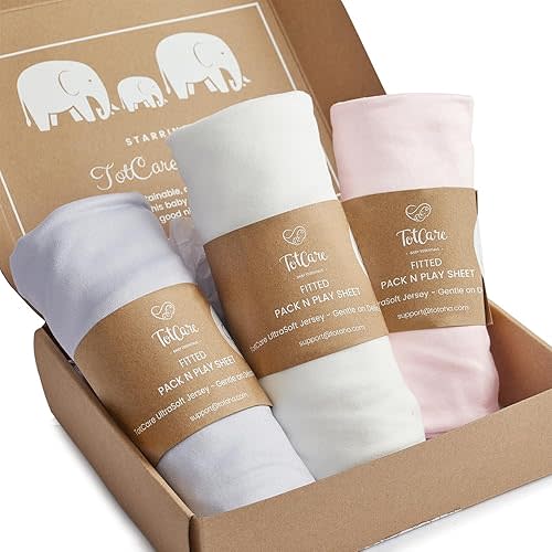 Graco Pack n Play Sheets Fitted Girl – Compatible with Graco Pack n Play Playard & Other 27 x 39 Inch Playpen Mattress, Buttery Soft Jersey Playard Sheets, Pink Lavendar Cloud, 3 Pack