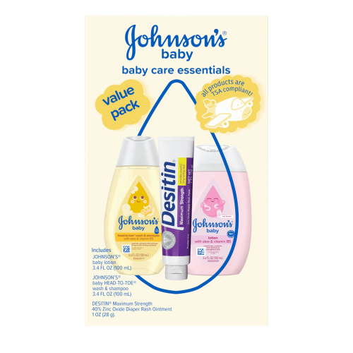 Johnson's Baby Care Essentials Gift Set, Travel-Size, 3 Items
