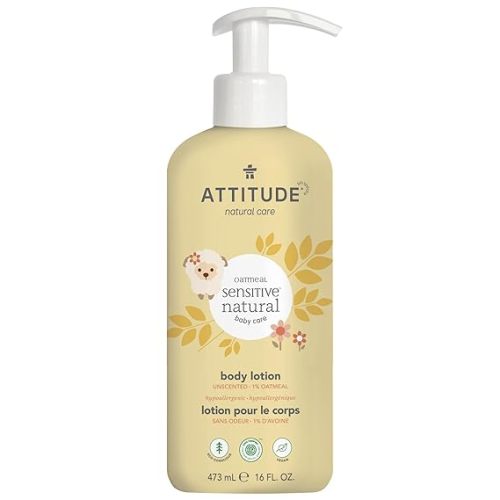 ATTITUDE Body Lotion for Baby, EWG Verified, Plant and Mineral-Based Ingredients, Vegan and Cruelty-free Personal Care Products, Hypoallergenic, Sensitive Skin, Unscented, 16 Fl Oz