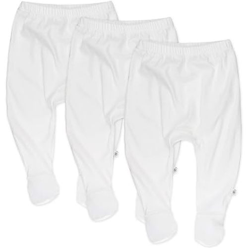 HonestBaby 3-Pack Footed Pants Roomy Fit Pull on Bottoms 100% Organic Cotton for Infant Baby Boys 3-6 months