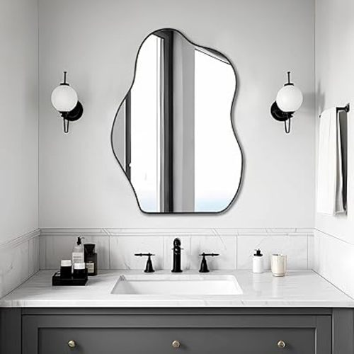 BOMINICA Irregular Wall Mirror Asymmetrical Mirror Frameless Mirror for Bathroom Living Room Entryway Bedroom, 20" x 28"