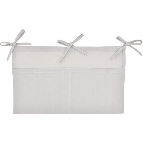 Linen Baby Bedside Hanging Storage Bag,2 Pockets Organizer for Baby Cribs and Toys (Light Gray)