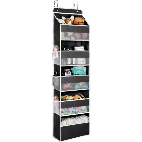Univivi Hanging Storage Organizer Nursery Closet Cabinet Baby Storage with 5 Large Compartments 6 Side Pockets for Cosmetics, Toys and Sundries (Black)