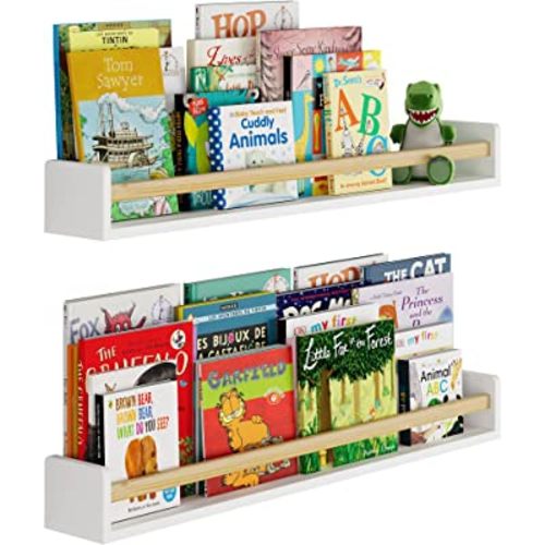 Wallniture 36" Madrid Wall Bookshelf for Kids Room Decor Floating Shelves Nursery Storage Set of 2, White