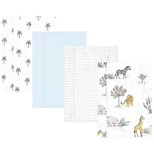 Hudson Baby Unisex Baby Cotton Flannel Burp Cloths 4-Pack, Boy Safari World, One Size