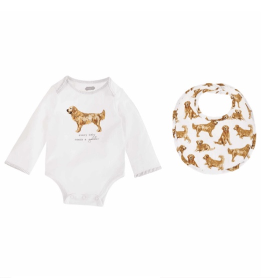 Golden Dog Bodysuit and Bib Set | Mud Pie