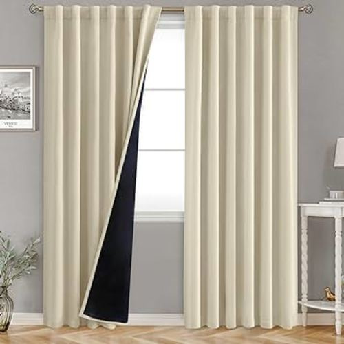 BGment Full Blackout Curtains with Thermal Insulation Liner Curtains 84 Inches Long,Rod Pocket and Back Tab Double Layer Room Darkening Window Curtain for Bedroom(52 x 84 Inch, 2 Panels, Beige)