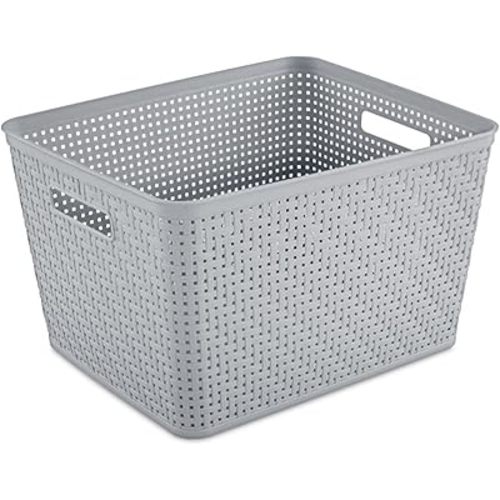 Sterilite 6-Pack Tall Basket, Woven Plastic Storage Baskets for Organization, Cement - Organizing Bin Containers with Handles for Bedroom, Bathroom, Dorm, and Closet