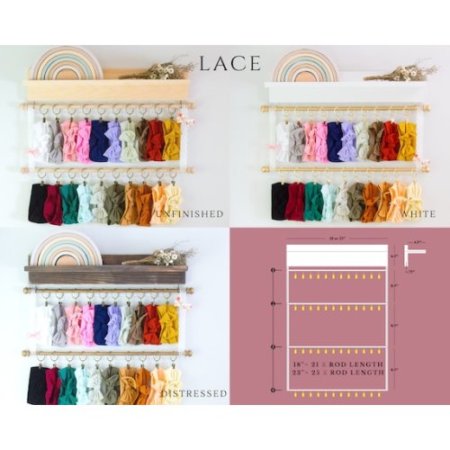 Headband and Bow Holder Shelf Bundle, Cascading 1, 2, 3, or 4 Rod Holder With Lace or Macrame, Girl Nursery Decor, Baby Shower Gift - Etsy