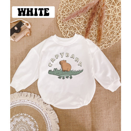 Capybara Riding a Crocodile Romper, Cute Capybara Bodysuit, Baby Shower Gift, Capybara Gift Tee, Zoo Animals gift, Baby Boy Girl Clothes