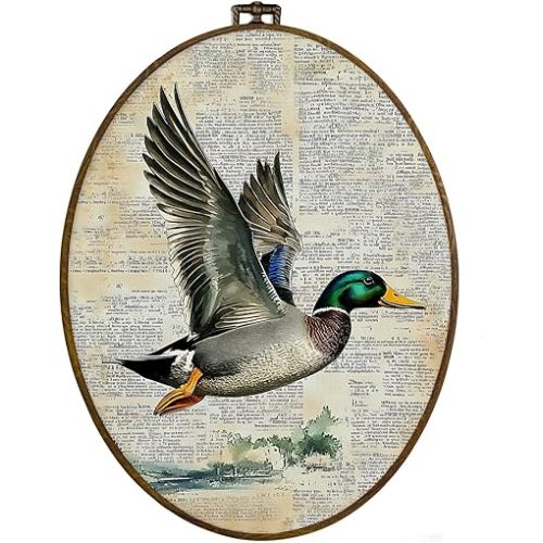 dvhdajed Vintage Mallard Duck Posters Oval Wall Art Decor, Mallard Duck Hunting Framed Canvas Art, Retro Antique Country Farm Animal Oval Wall Hanging Decor for Living Room Nursery Room,8.7x11.3