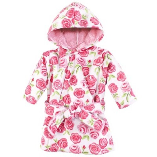 Hudson Baby Girls Mink with Faux Fur Lining Pool and Beach Robe Cover-ups, Pink Roses, Size: 0-6 months