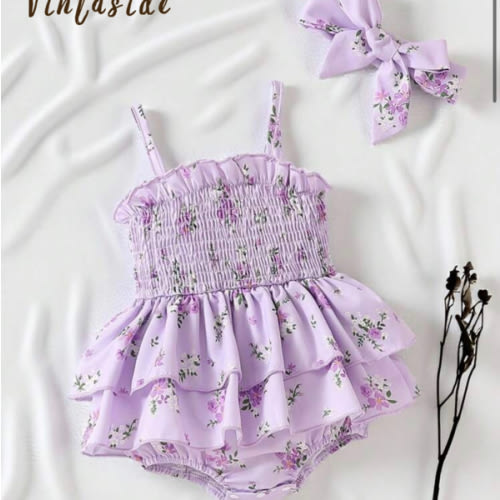 SHEIN Vintaside Kids Baby Girl Summer Spaghetti Strap Ruffled Hem One-Piece Bodysuit, Cute Enough For Everyday Outdoor | SHEIN USA