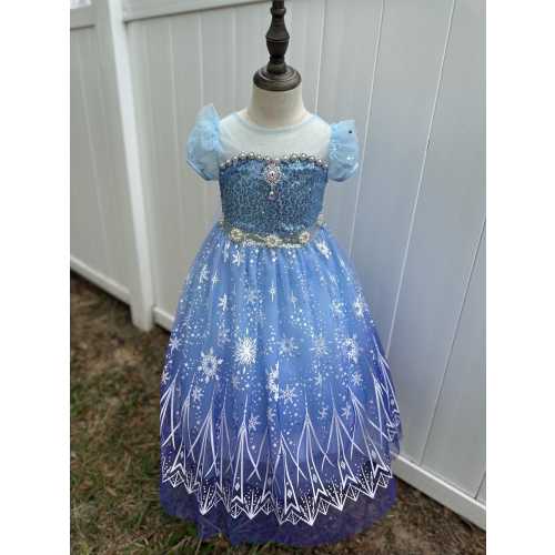 Elegant Ice Princess Dress for Girls- Sparkling Snowflake Design