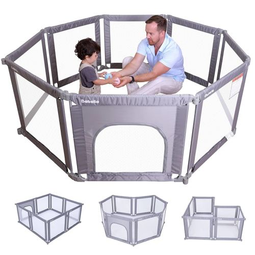 Babelio Foldable Playpen for Babies and Toddlers- Adjustable Shape & Area, Playpen with Zipper Gate, Portable Baby Fence for Indoor & Outdoor, Multi-Functional Baby Play Yard