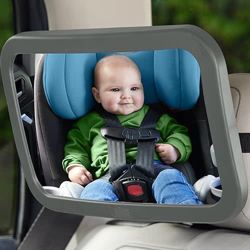 GORILLA GRIP Baby Car Mirror, Rear Facing Travel Gear, Back Seat 360° Rotation Mirrors, Great Visibility, Child and Infant Backseat Safety, Secure Straps, Easy Install Accessories for Babies, Gray