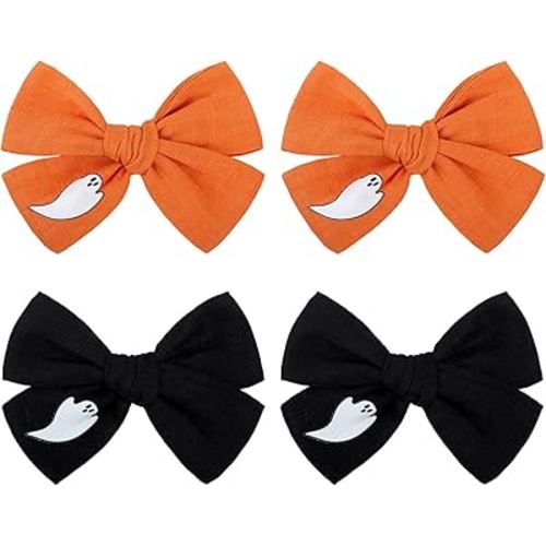 Halloween Hair Bow Clips Baby Girls Ghost Hair Clips for Halloween Headband Infant Hair Accessories Alligator Clips for Halloween Costumes Linen Accessories Toddlers Black Orange