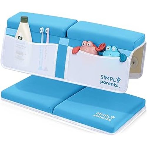 Simply Parents Comfortable Baby Bath Kneeler and Elbow Rest Pad Set - Quick-Dry Non-Slip Bath Kneeling Pad for Bathing Baby, Baby Bath Time Essentials for Newborn, Turquoise Blue