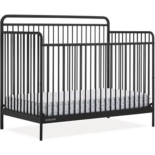 Delta Children Hayden 5-in-1 Convertible Metal Crib, Matte Black