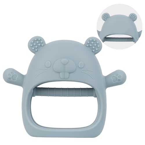 Silicone Baby Teether for 3–12 Months, BPA-Free Easy Grip Teething Toy for Infants, Soft Sensory Chew Toy, One-Piece Dishwasher Safe Design(Groundhog Dusty Blue)