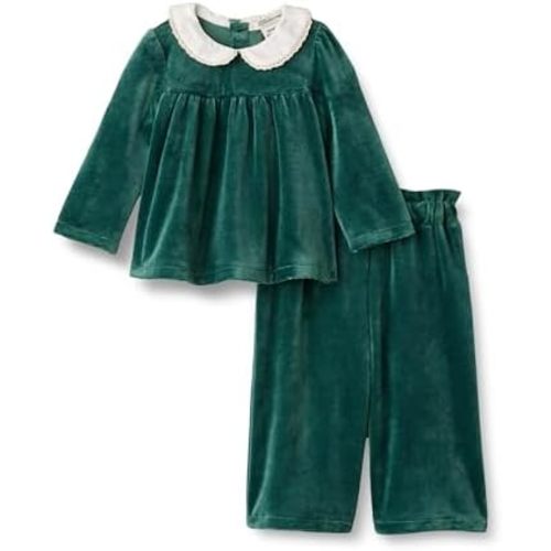Amazon Essentials x Sofia Grainge Toddler and Baby Girls' Corduroy Velour Set with Gathered Yoke, Poplin Collar, Elastic Waist