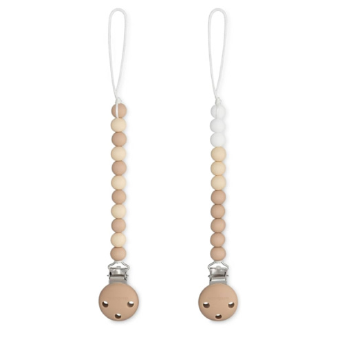 Comfy Cubs Pacifier Clips 2 Pack - 100% Food Grade Silicone Baby Pacifier Clips, BPA & PVC Free - CPSIA Certified, Lightweight and Flexible Baby Gifts - Beige, Light Beige & White