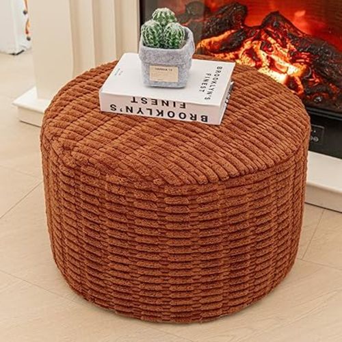Asuprui Pouf Ottoman Round Ottoman Foot Rest Foot Stool Poufs for Living Room Bean Bag Chair Storage Solution or Wedding (Orange Brown Pouf with Filler)