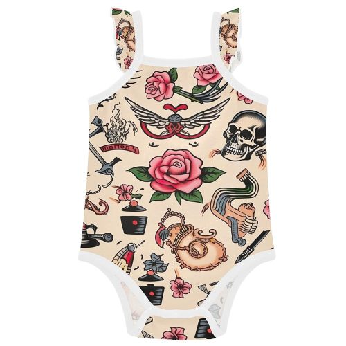 Qilmy Tattoo Print Baby Girls' Bodysuits, Cotton Baby Bodysuits for Boys Girls