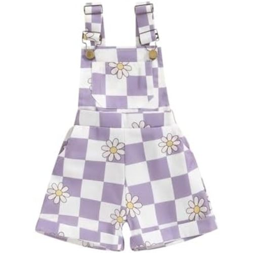Toddler Baby Girl Sunflower Print Overalls Shorts with Pocket Suspender Trousers Cute Summer Clothing Outfit