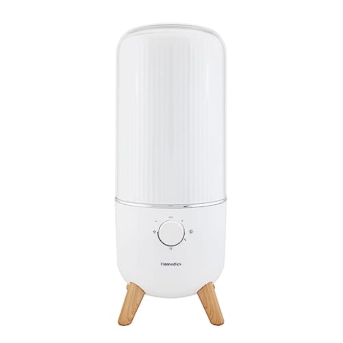 Homedics Ultrasonic Humidifier, Bedrooms and Home Offices, 0.97-Gallon Tank, 45-Hour Runtime, Visible Ultra-Quiet Cool Mist, Aromatherapy, Demineralization Cartridge, Night-Light, Auto-Off, White