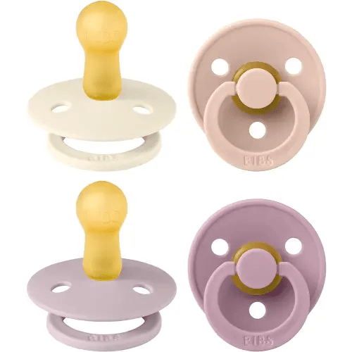 BIBS Pacifiers - Colour 4 Pack | Round Nipple Baby Pacifier | BPA Free Natural Rubber Latex Soother | Made in Denmark | Size 6-18 Months | Girl Colors