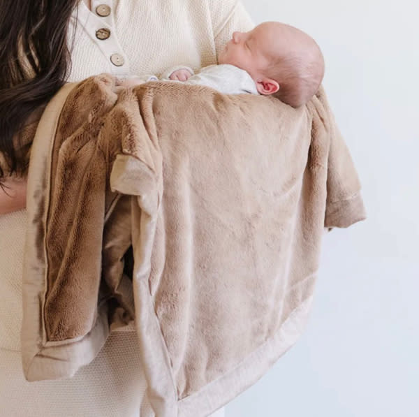 Custom Embroidered Blanket in hazelnut