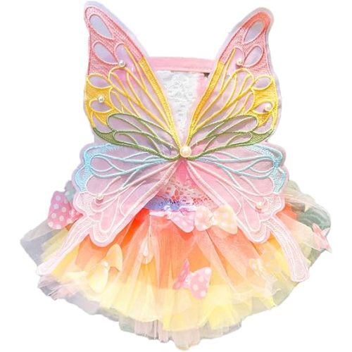 Dog Princess Dress,Summer Thin Cat Rainbow Butterfly Pettiskirt Cute Pet Clothes Chihuahua Teddy Dress Pet Supplies (M)