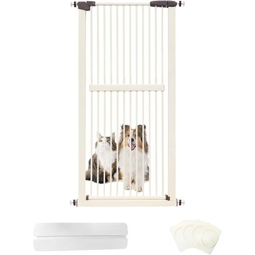 Lumizone Extra Tall Cat Gate 61.02" High Pressure Mounted Extra Wide 30.12"-34.05" (17Sizes) 1.37" Gap No Drilling Auto-Close Tall Pet Gate for Dogs (Cream, 30.12"-34.05"/76.5-86cm)