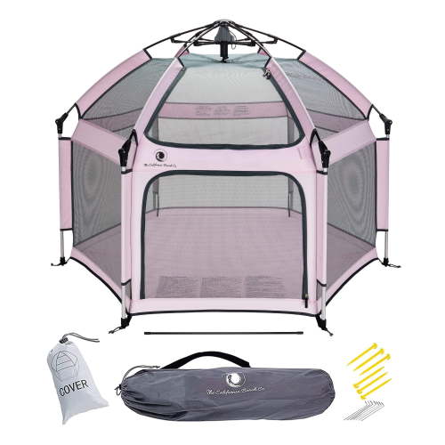 POP ''N GO PLAYPEN - Indoor & Outdoor Baby Playpen for Babies and Toddlers - Baby Beach Tent, Foldable, Portable W/Canopy, Travel Bag, & Mosquito Net - Pop Up Pack and Play Tent (Soft Pink)