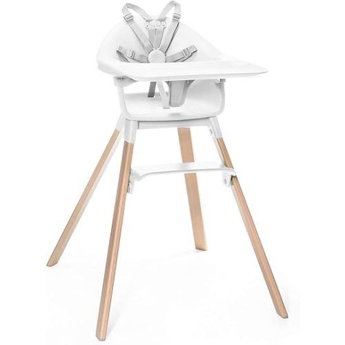 Stokke Clikk High Chair, White - All-in-One High Chair with Tray + Harness - Light, Durable & Travel Friendly - Ergonomic with Adjustable Features - Best for 6-36 Months or Up to 33 lbs