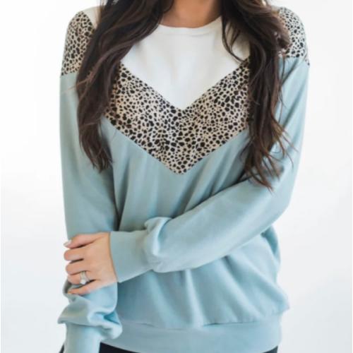 Oversized Chevron Nursing Sweatshirt- Cheetah Sage