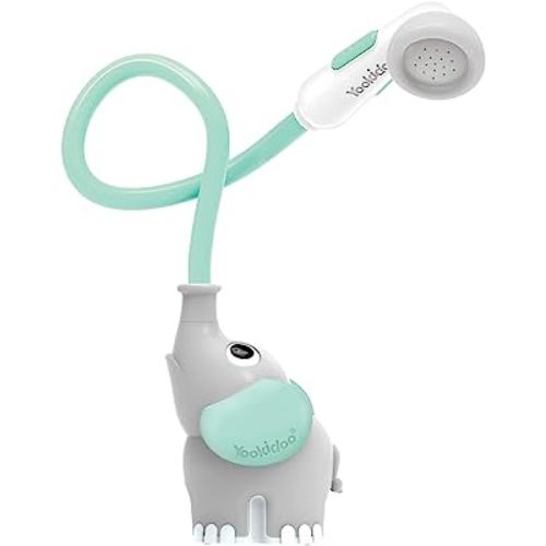 Yookidoo Baby Bath Shower Head - Elephant Water Pump with Trunk Spout Rinser - Control Water Flow from 2 Elephant Trunk Knobs for Maximum Fun in Tub or Sink for Newborn Babies (Turquoise)