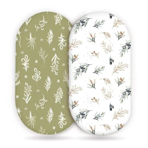 Stretchy Ultra Soft Fitted Bassinet Sheets Set 2 Pack, Cradle Sheet Universal Fit for Rectangle, Oval or Hourglass Bassinet Pad/Mattress Safe and Snug, Stylish Watercolor Flora and Olive