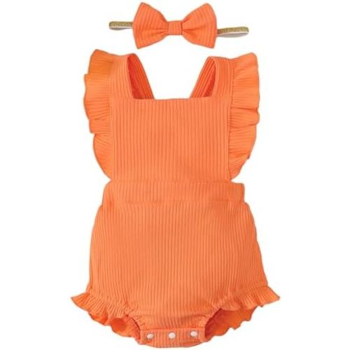 Fullfamous Baby Girl Ruffled Jumpsuit and Headband Set