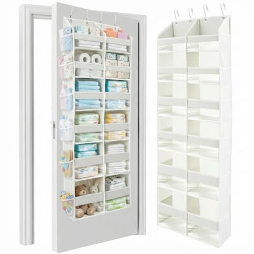 HOMELUX THEORY UPGRADED 6 Tiers Over The Door Organizer Hanging - 100D EXTRA THICK & 50lbs HUGE CAPACITY, 12 Side Mesh Pockets Over The Door Shoe Organizer, Hanging Closet Organizer (Ivory, XL)