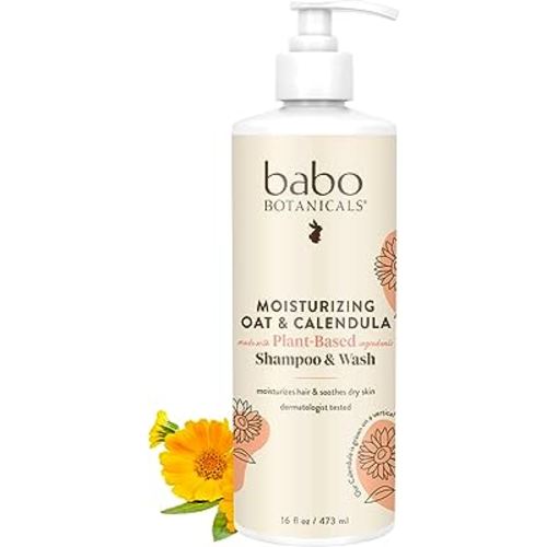 BABO Botanicals Moisturizing Oat & Calendula 2-in-1 Shampoo & Wash - for Dry or Sensitive Skin - for All Ages - Lightly Scented - Vegan - Various Sizes