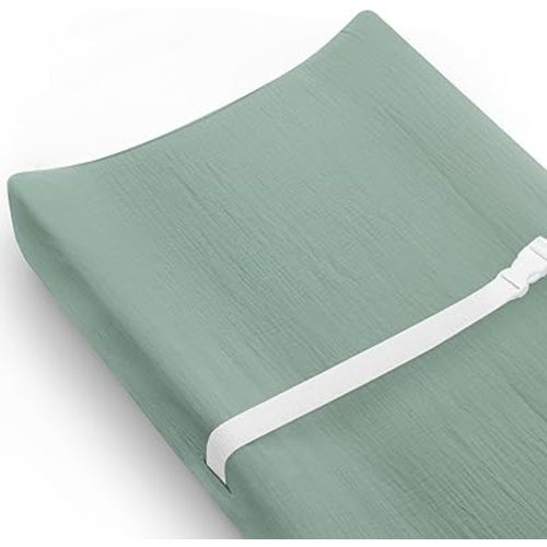 Changing Pad Cover for Baby Girls Boys, Muslin Changing Table Pad Covers with Boho Style, Neutral Color Soft and Breathable (Roman Green, 32 x 16 x 5 inches)
