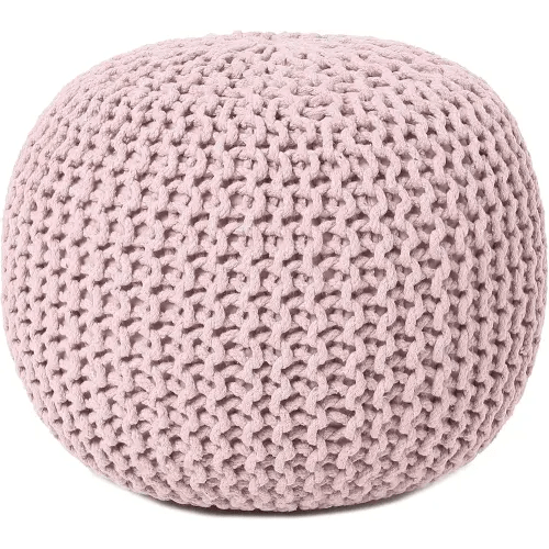 REDEARTH Round Pouf Ottoman - Braided Boho Poof Home Décor Pouffe Circular Footrest for Living Room - Bedroom - Lounge - 100% Cotton (19.5"x19.5"x14") - Pale Pink