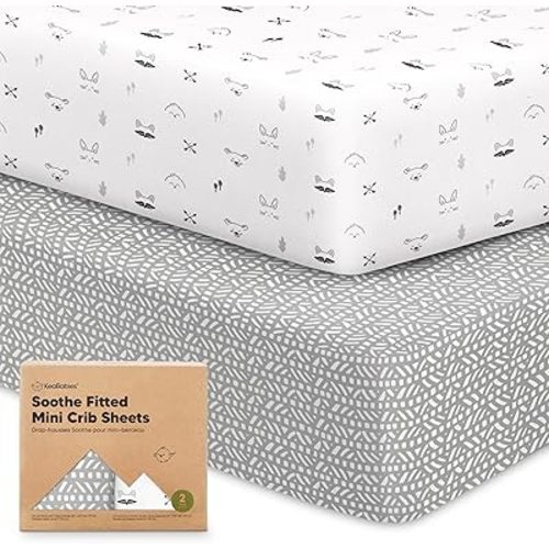 2-Pack Mini Crib Sheets Fitted - 38x26 Pack N Play Sheets for Pack and Play Mattress, Organic Cotton, Soft & Breathable Playard Bedding, Neutral Mini Toddler Bed Cover for Boys, Girls (Nordic)