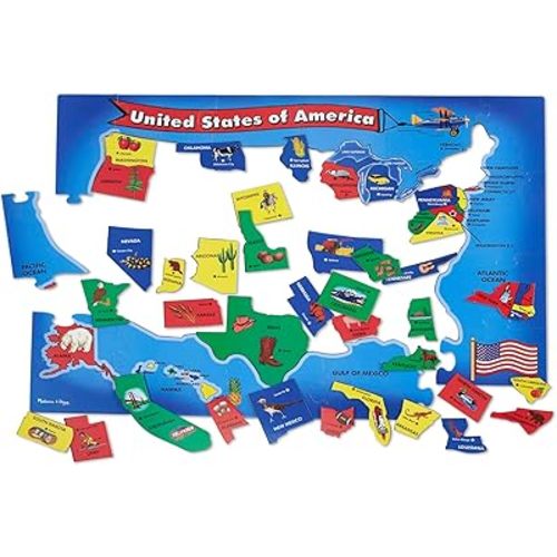 Melissa & Doug USA Map Floor Puzzle, 51 Jumbo Pieces, 2 x 3 Feet, Educational Geography Giant Puzzle for Kids Ages 6+ - FSC Certified