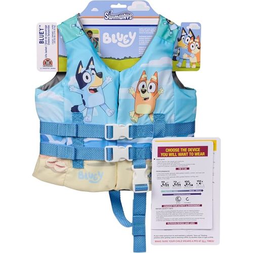 SwimWays Bluey Life Jacket, US Coast Guard Approved Kids Swim Vest, 33-55 lbs, Bluey