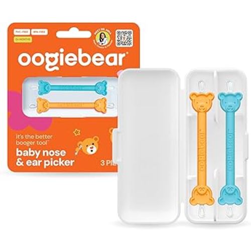 oogiebear: Baby Nose Cleaner & Ear Wax Removal Tool - Safe Booger & Earwax Removal for Newborns, Infants, Toddlers - Dual-Ended - Essential Baby Stuff, Diaper Bag Must-Have, Orange & Seafoam with case