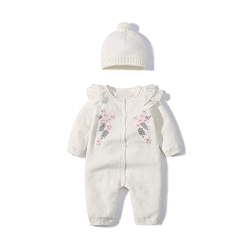 IADOER Baby Newborn Boy Knitted Sweater Romper Cotton Longsleeve Outfit with Kids Winter Warm Hats Set